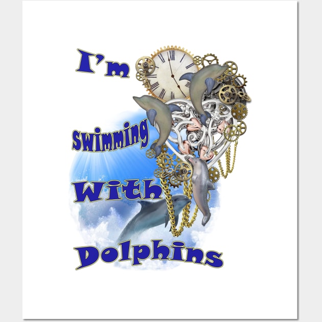 Swimming with Dolphins Wall Art by Just Kidding by Nadine May